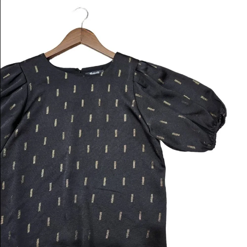 Madewell Black/Gold Metallic Jacquard Puff-Sleeve Blouse Excellent!! XS